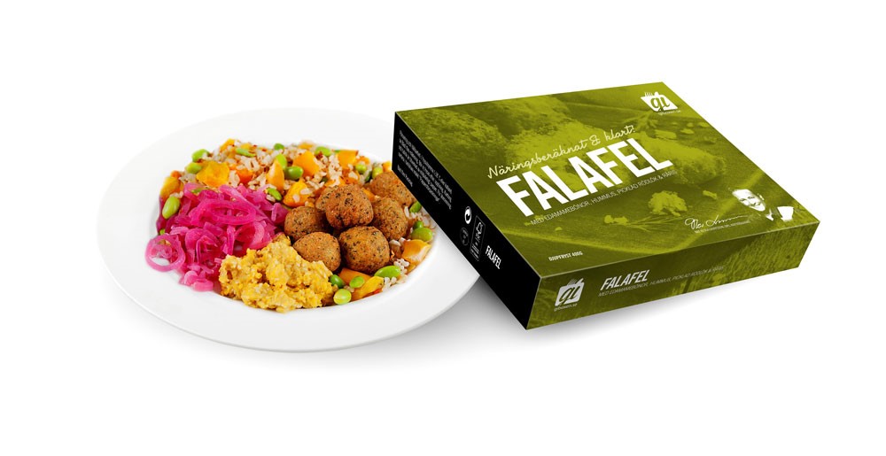 En härlig vegansk falafel med picklad lök och humus.