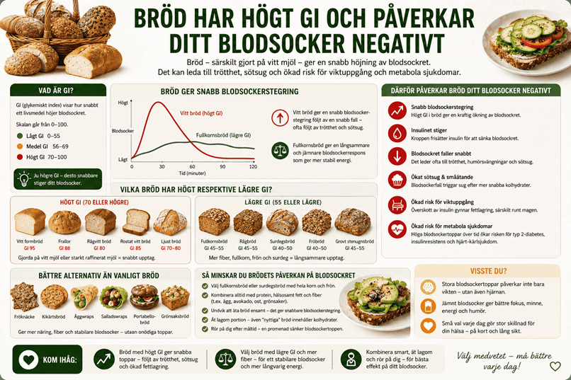 Tabell över bröds gi och hur det påverkar dig.