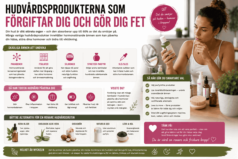 Kvinna som tittar på hudvårdsproduktsflaska.