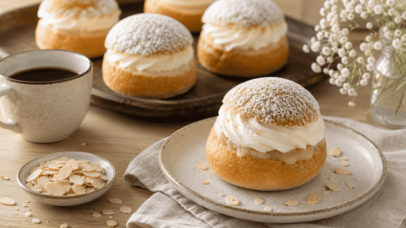GI-Semlor och en kopp kaffe.